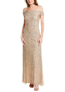 Adrianna Papell Women's Off The Shoulder Sequin Beaded Gown