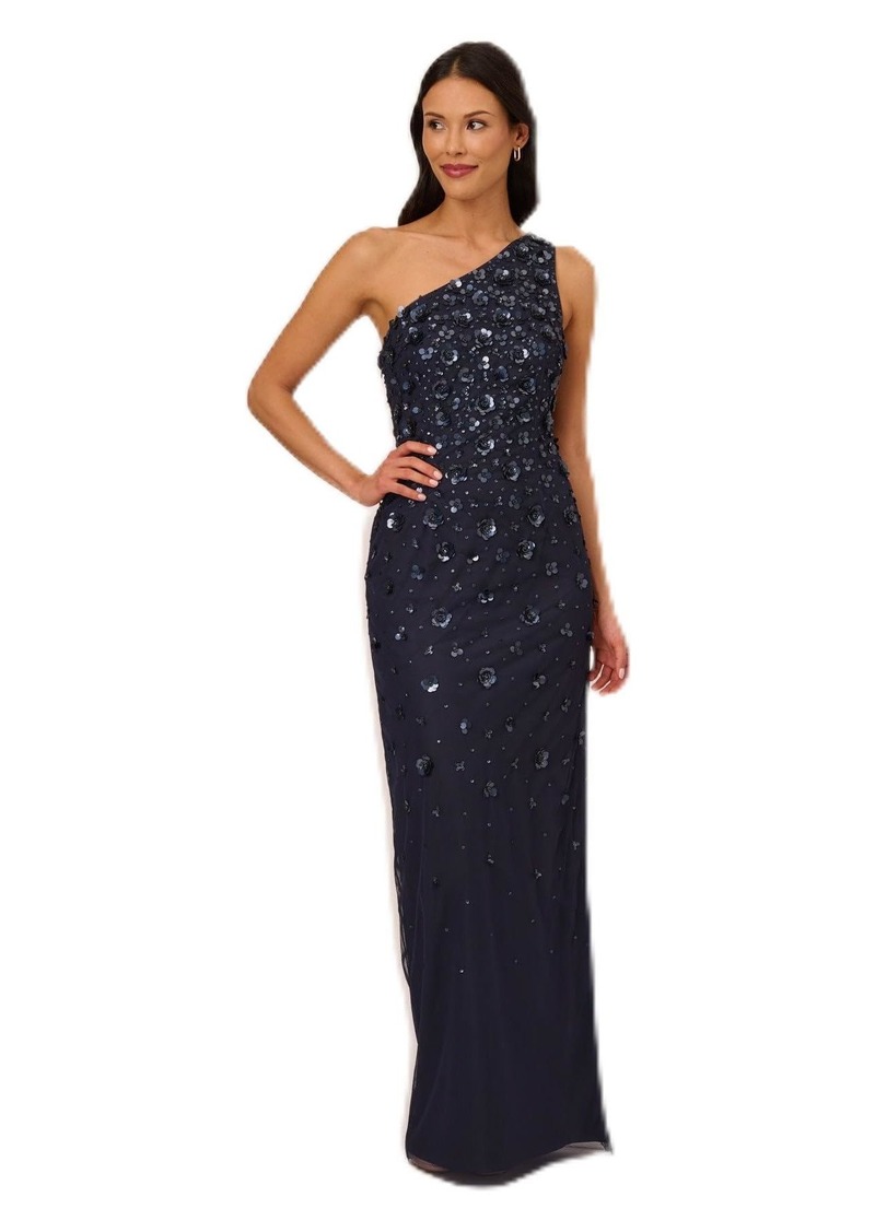 Adrianna Papell Women's One Shoulder Beaded Gown