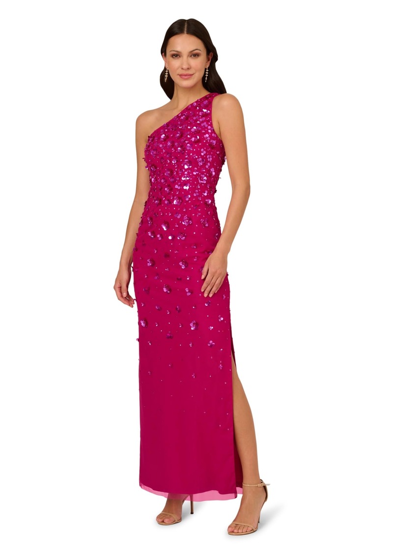 Adrianna Papell Women's ONE Shoulder Beaded Gown