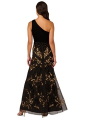 Adrianna Papell Women's One-Shoulder Beaded Velvet Ball Gown - Black/Gold