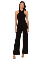 Adrianna Papell Women's Overlay-Neck Wide-Leg Jumpsuit - Black