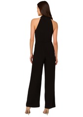 Adrianna Papell Women's Overlay-Neck Wide-Leg Jumpsuit - Black