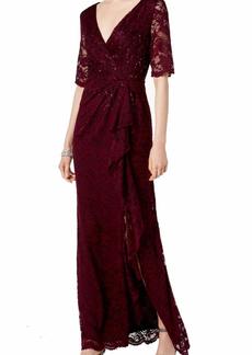 Adrianna Papell Women's Paisley ST. LACE Long Dress with Draped Skirt