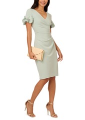 Adrianna Papell Women's Petal-Sleeve Faux-Wrap Crepe Sheath Dress - Icy Sage