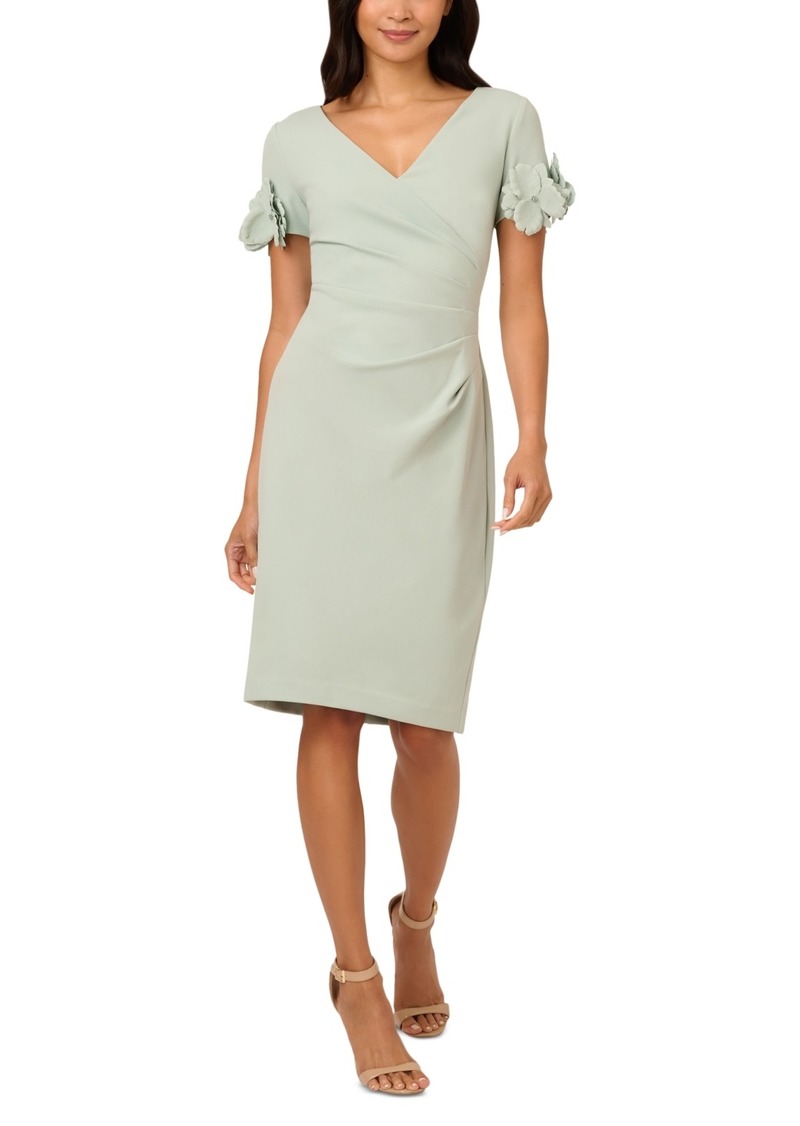 Adrianna Papell Women's Petal-Sleeve Faux-Wrap Crepe Sheath Dress - Icy Sage