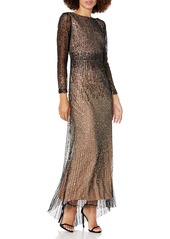 Adrianna Papell Women's Sequin Beaded Two Tone Dress with Three Quarter Sleeves