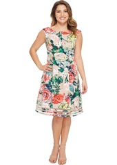 Adrianna Papell Women's Petite Stained Glass Floral Faille FIT and Flare Dress