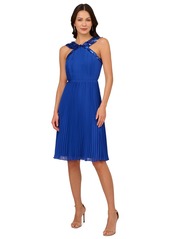 Adrianna Papell Women's Pleated Chiffon Halter Dress - Brilliant Sapphire