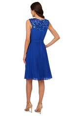 Adrianna Papell Women's Pleated Chiffon Halter Dress - Brilliant Sapphire