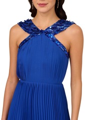 Adrianna Papell Women's Pleated Chiffon Halter Dress - Brilliant Sapphire