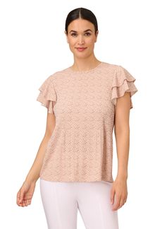 Adrianna Papell Women's Pleated Knit Double Sleeve TOP