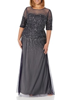 Adrianna Papell Women's Plus-Size 3/4 Sleeve Beaded Illusion Gown with Sweetheart Neckline