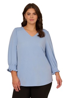 Adrianna Papell Women's Plus Size 3/4 Smocked Sleeve Solid Top