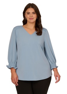 Adrianna Papell Women's Plus Size 3/4 Smocked Sleeve Solid Top
