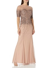 Adrianna Papell Women's Size Beaded Illusion Gown Dress