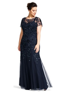 Adrianna Papell womens Plus-size Floral Beaded Gown With Godets Special Occasion Dress   US
