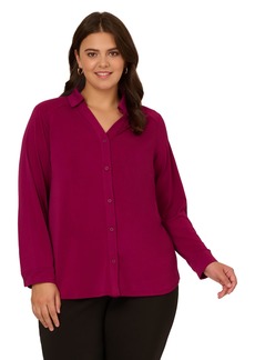 Adrianna Papell Women's Plus Size Knit Button Front V-Neck