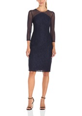 Adrianna Papell Women's Power Mesh and Lace Shift Cocktail Dress