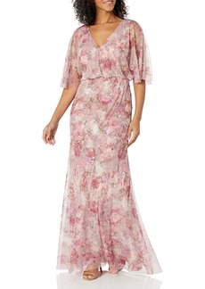 Adrianna Papell Women's Printed Beaded MESH Long Gown