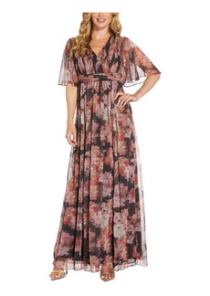 Adrianna Papell Women's Printed Chiffon Draped Gown