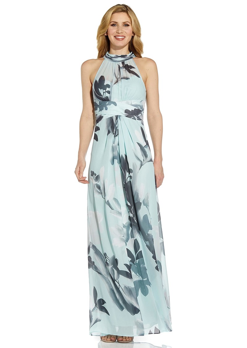 Adrianna Papell Women's Printed Chiffon Halter Gown