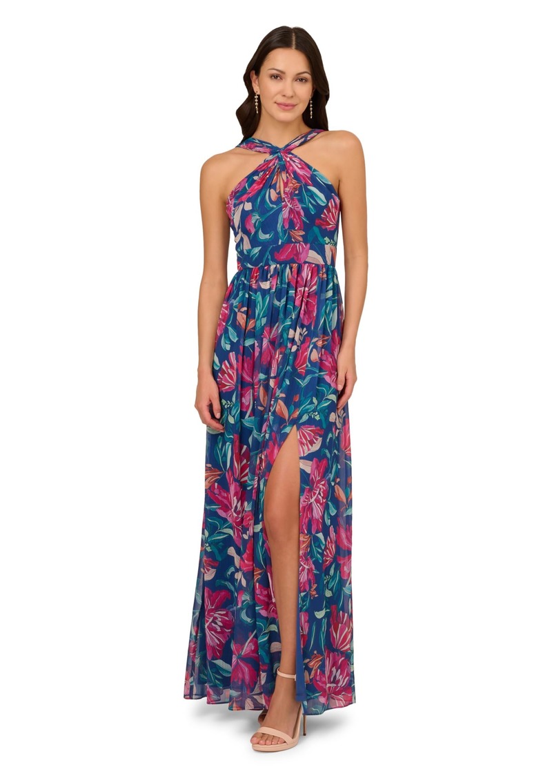 Adrianna Papell Women's Printed Chiffon Halter Gown