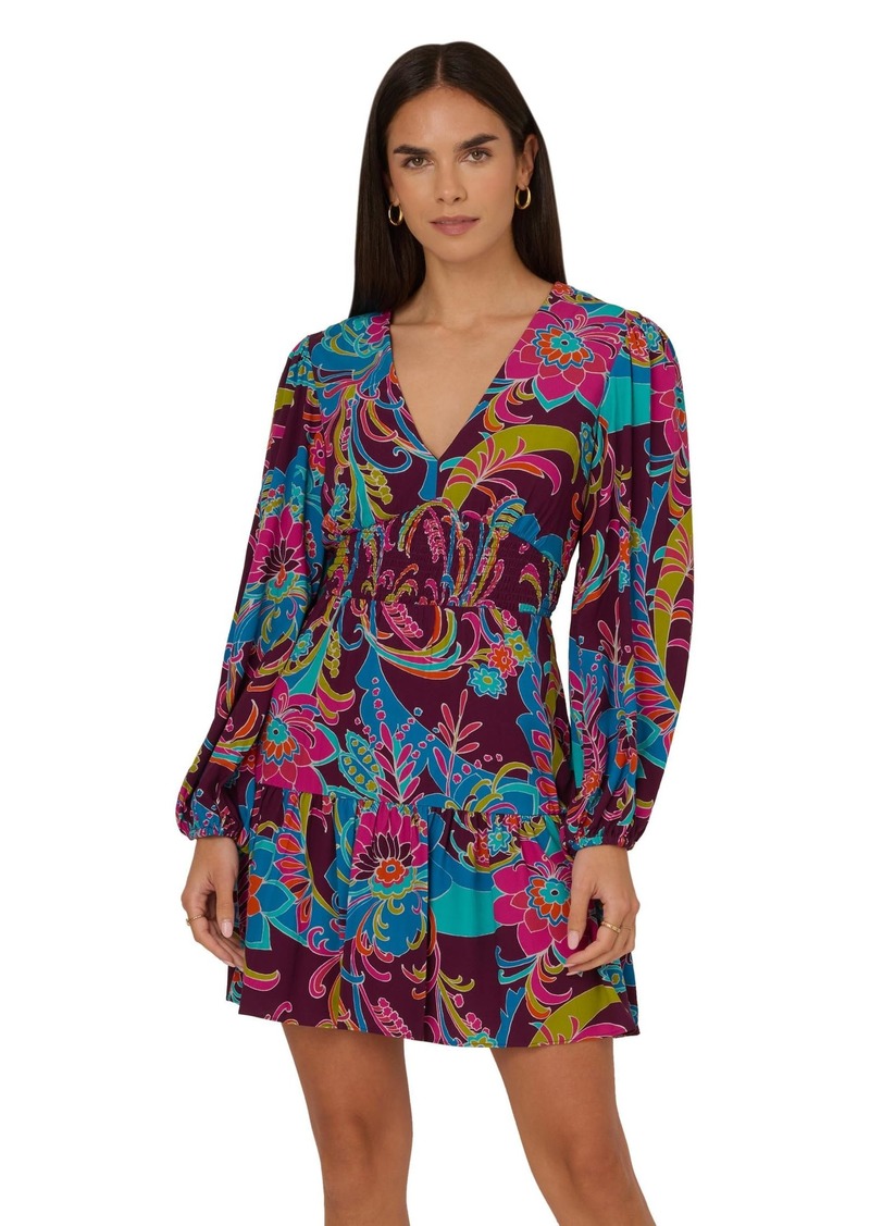 Adrianna Papell Women's Printed Flounce Short Dress