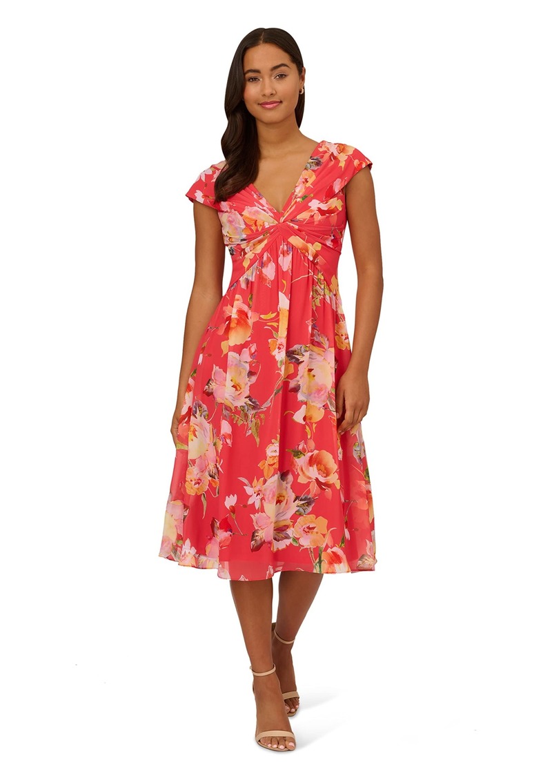 Adrianna Papell Women's Printed Front Twist MIDI Dress