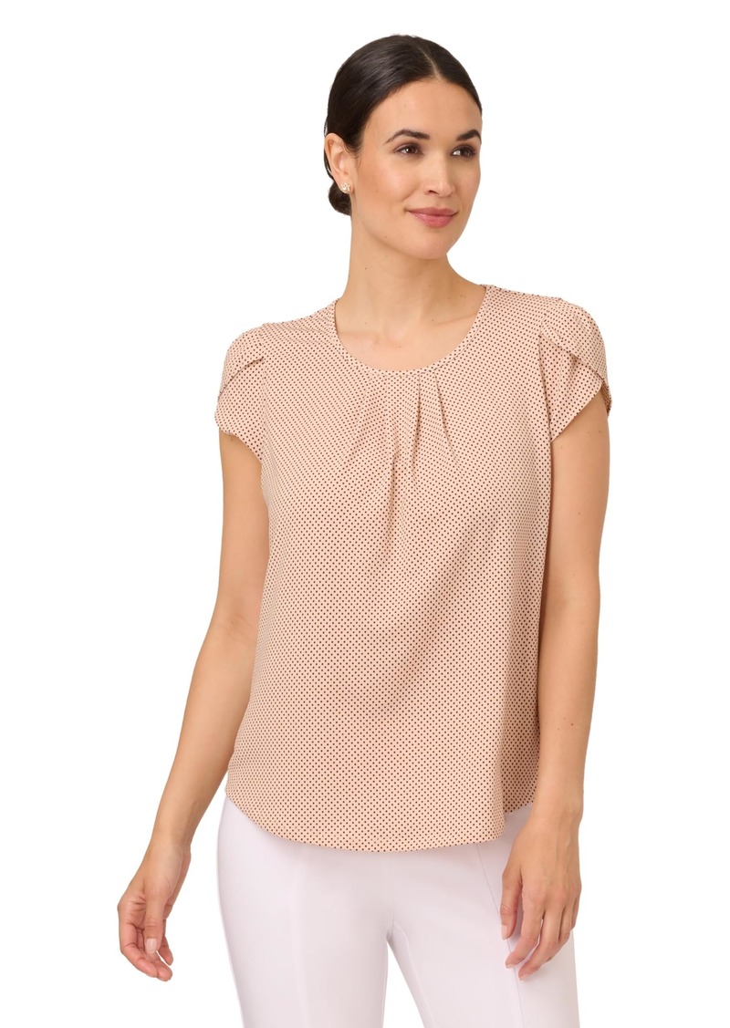 Adrianna Papell Women's Printed Petal Sleeve Knit TOP Champagne  Dot