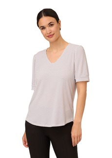Adrianna Papell Women's Printed Trapeze V-Neck Top with Elbow Sleeves