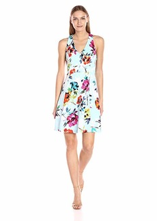 Adrianna Papell Women's Rose Printed Jacquard Fit N Flare