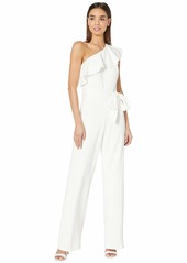 Adrianna Papell Women's Ruffle One Shoulder Jumpsuit with Tie Waist