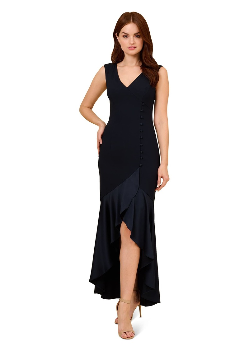 Adrianna Papell Women's Satin Crepe Button HI LO Gown