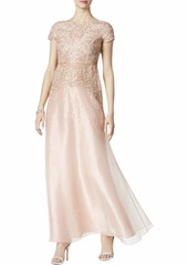 Adrianna Papell Women's Scallop Sleeve Beaded Organza Long Gown