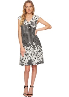 Adrianna Papell Women's Scroll Border Knit FIT and Flare