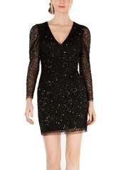 Adrianna Papell Women's Sequin Dress with Ruched Long Sleeves