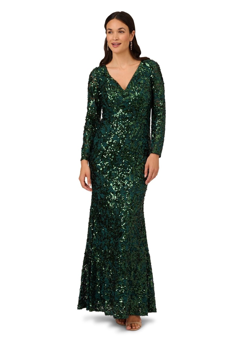 Adrianna Papell Women's Sequin LACE Long Gown