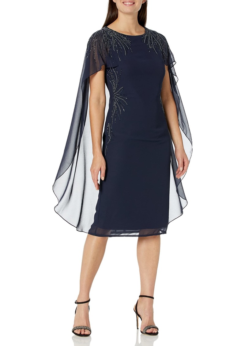 Adrianna Papell Women's Sheer Cape Dress with Beaded Accents