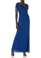 Adrianna Papell Women's Sheer Short Sleeve Lace Gown with Sequin Accents