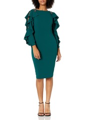 Adrianna Papell Women's Short Crepe Dress with Long Ruffle Sleeves