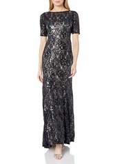 Adrianna Papell Women's Short Sleeve Sequin Lace Mermaid Gown