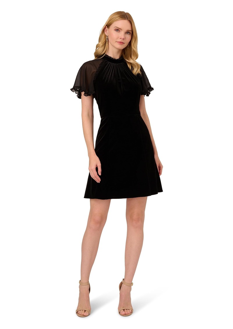 Adrianna Papell Women's Short Velvet Ruffle Dress