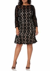 Adrianna Papell Women's Size Plus Textured Florl Lace Flounce Dress BlackPale Pink 20W