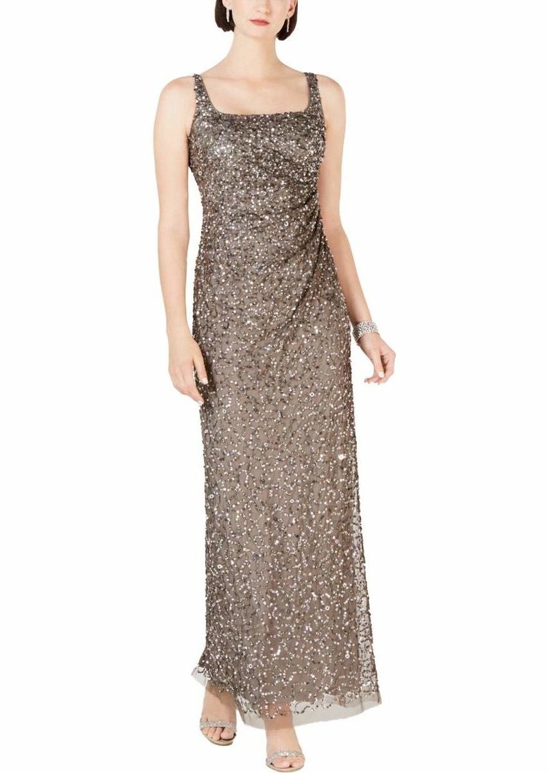 Adrianna Papell Women's Sleeveless Crunchy Bead Gown with Square Neckline