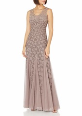 Adrianna Papell Women's Sleeveless Ombre Beaded Gown with V-Neckline