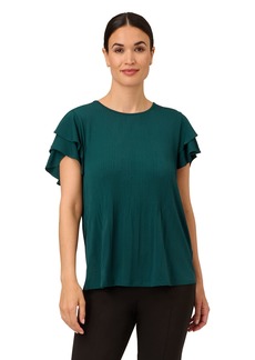 Adrianna Papell Women's Solid Moss Crop Pleated Top
