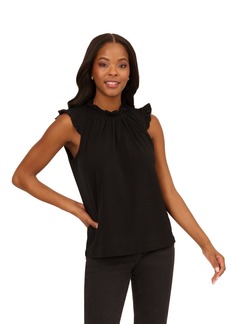 Adrianna Papell Women's Solid Ruffle Neck Tank
