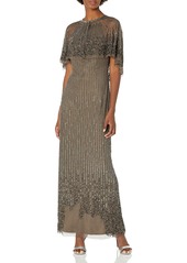Adrianna Papell Women's Spaghetti Strap Long Dress with Beaded Capelet