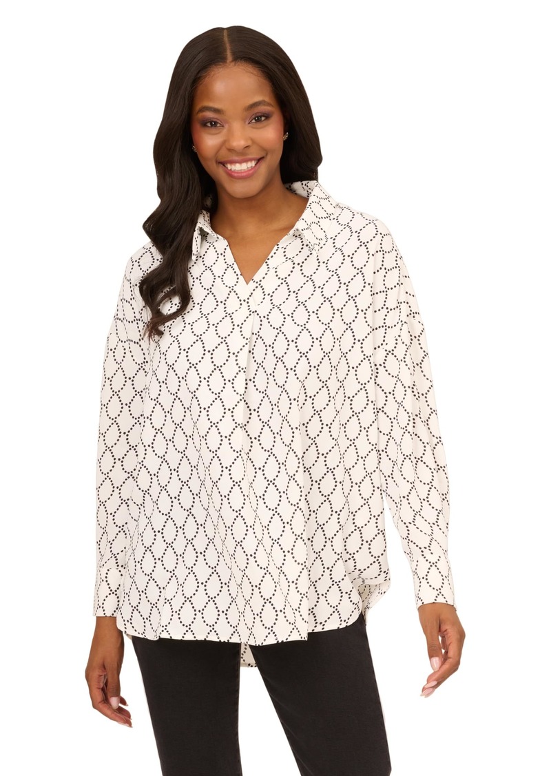 Adrianna Papell Women's Textured Airflow V-Neck Johnny Collar Blouse
