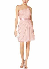 Adrianna Papell Womens Tiered One Shoulder Cocktail Dress Pink